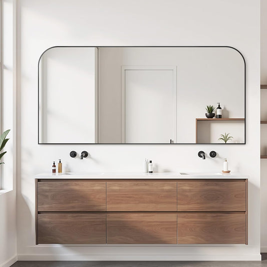 Bathroom Mirror, Wall Mirrors, Black Metal Framed Wall-Mounted Mirrors, Bathroom Vanity Mirror for Over Sink, Living Room, Bedroom, Entryway, 72x36 Inch, Black