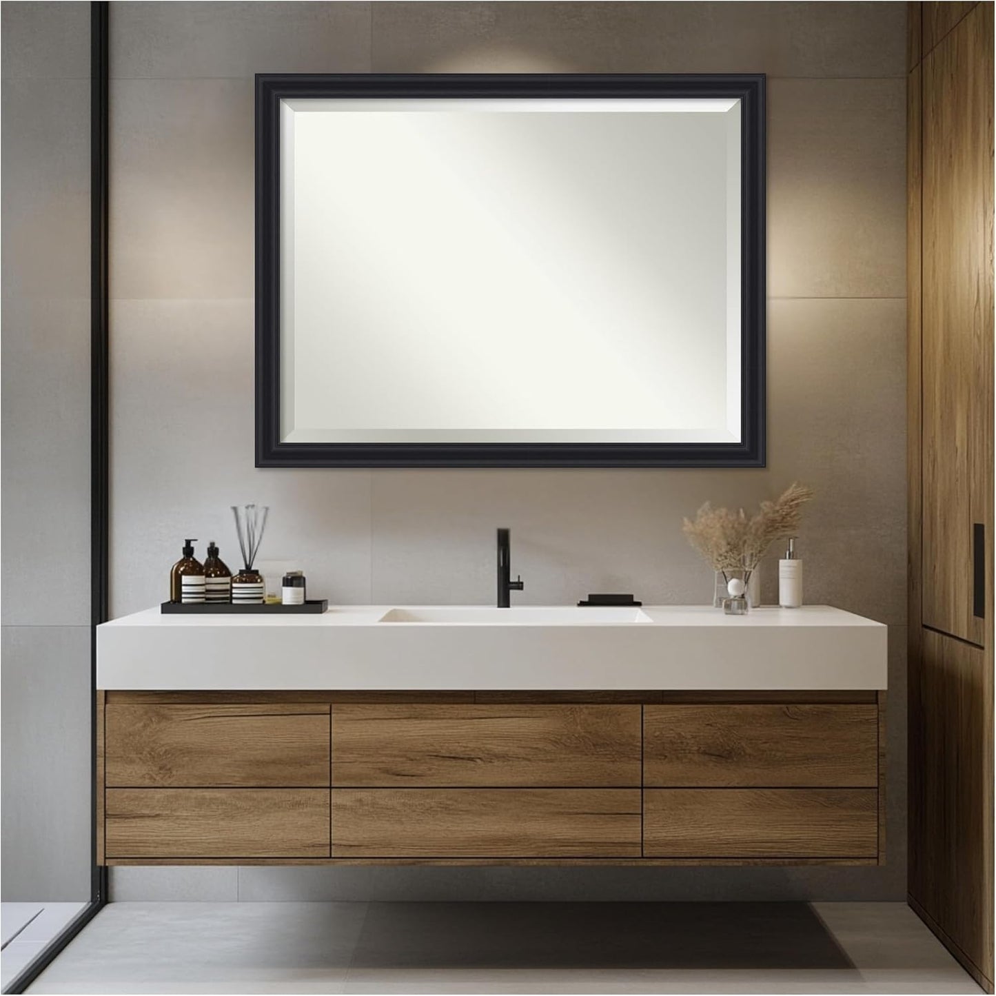 Amanti Art Black Bathroom Mirror for Over Sink, 34x44 Dalat Black Rectangle Vanity Mirror, X-Large Traditional Frame, Hangs Horizonally and Vertically, Bathroom Wall Decor, Beveled Edge