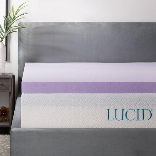 Lucid 3 Inch Lavender Infused Memory Foam Mattress Topper - Ventilated Design – Pressure Relieving Bed Topper - Mattress Pad – CertiPur Certified - King Size