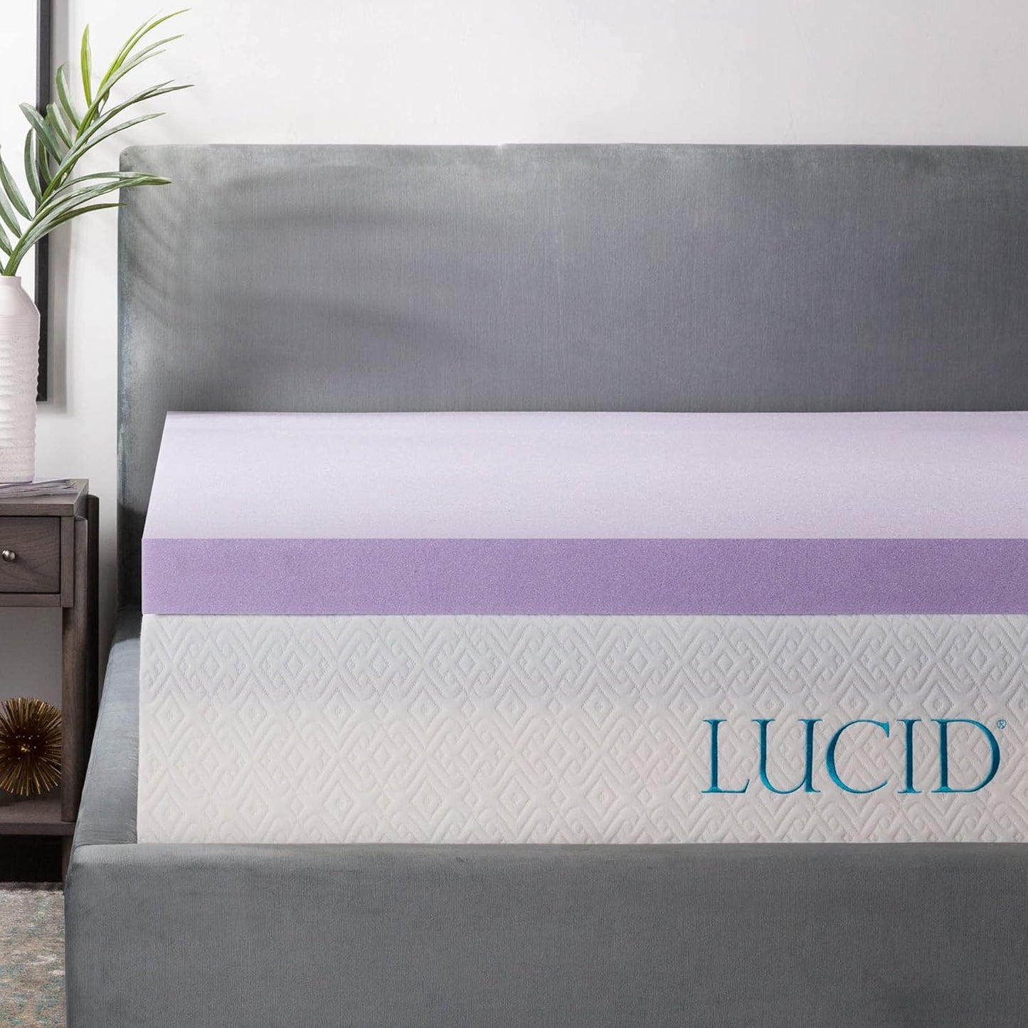Lucid 3 Inch Lavender Infused Memory Foam Mattress Topper - Ventilated Design – Pressure Relieving Bed Topper - Mattress Pad – CertiPur Certified - Twin XL Size