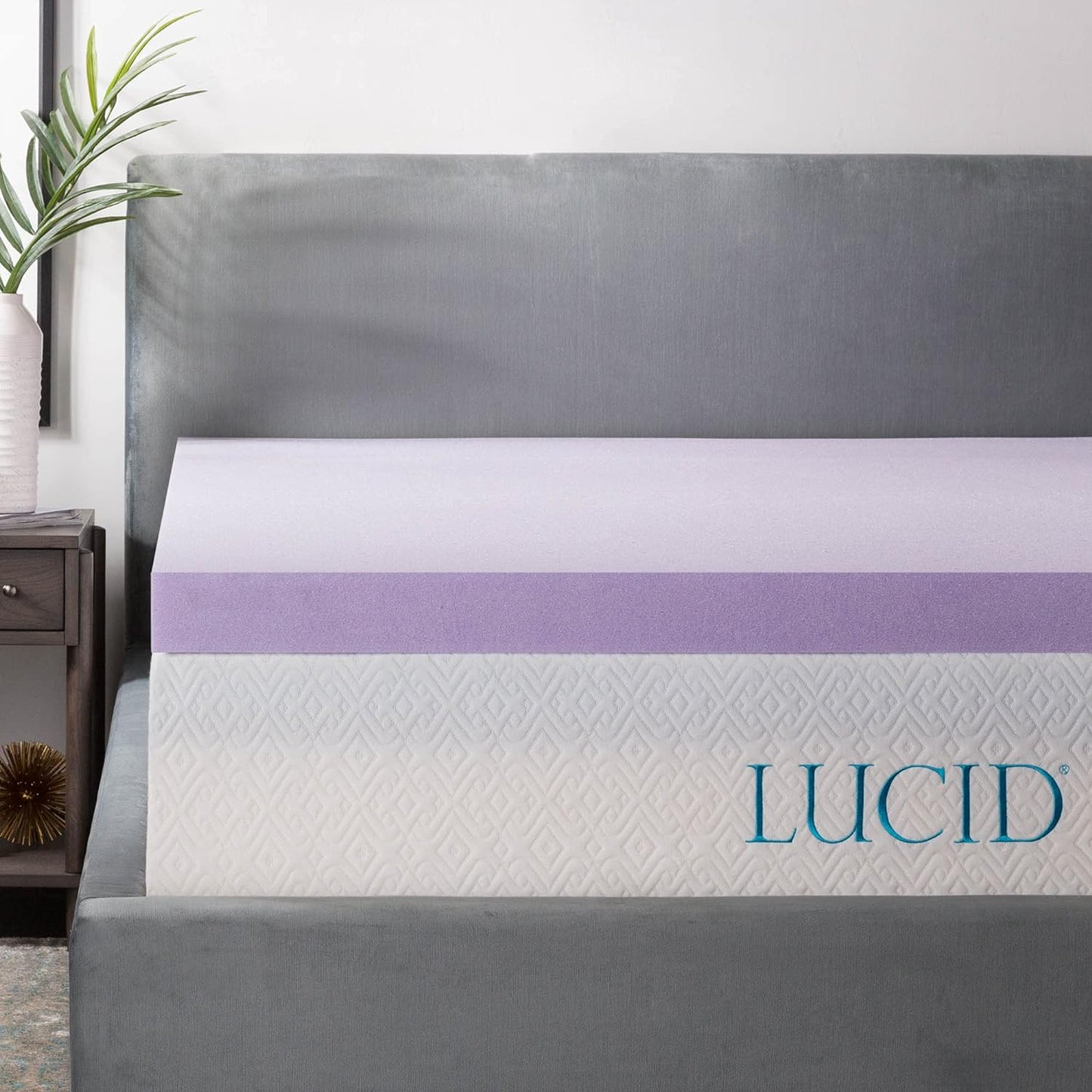 Lucid 3 Inch Lavender Infused Memory Foam Mattress Topper - Ventilated Design – Pressure Relieving Bed Topper - Mattress Pad – CertiPur Certified - Full Size