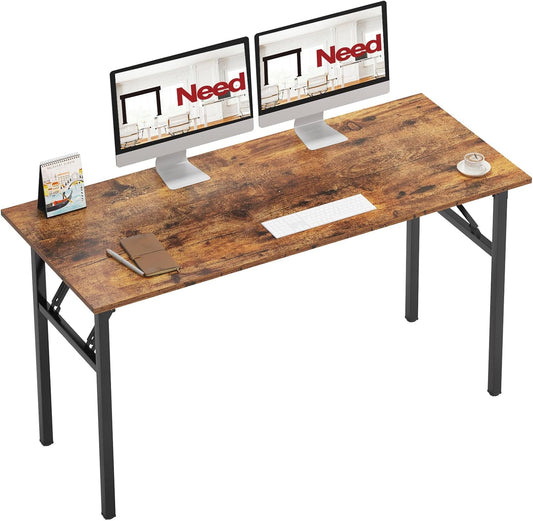 Need Office Computer Desk - 54.3L Sturdy and Heavy Duty Folding Laptop Table,Writing Table/Home Office Desk/Sewing Table,No Assembly Required (Rertro Color) AC5FB138