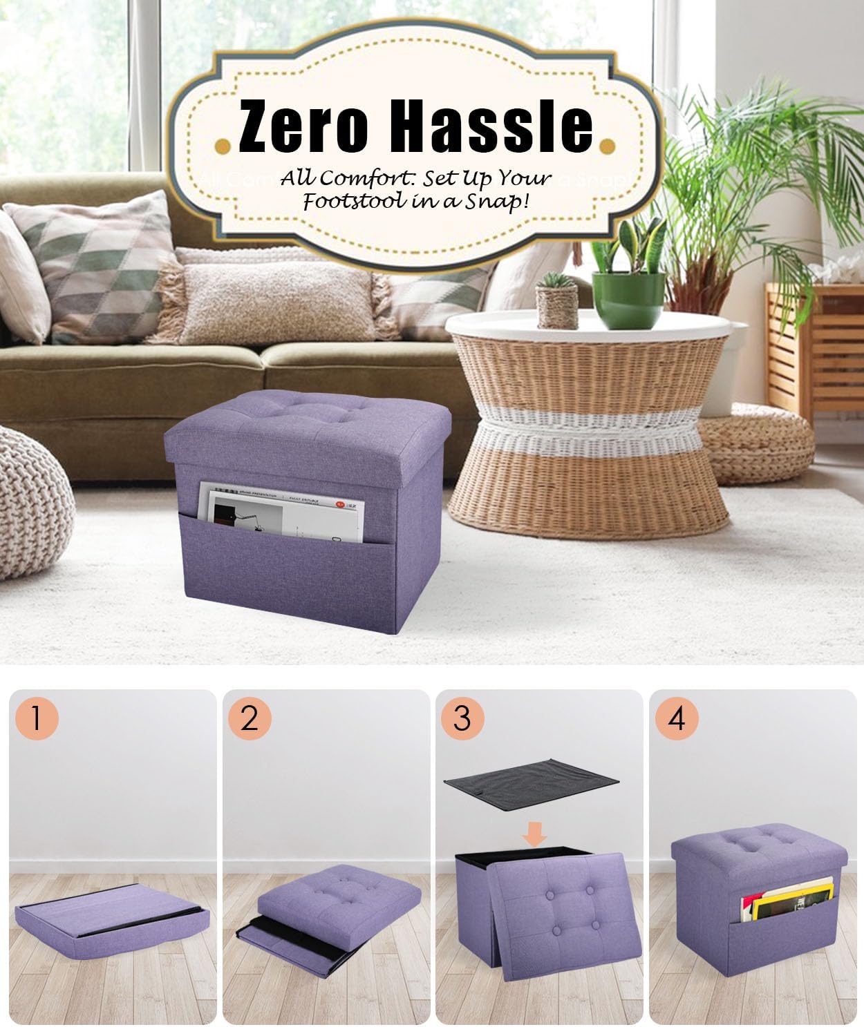 Ottoman Storage Ottoman Foot Rest Stool Foldable Bench with Storage Student Dormitory Bedroom and Entryway 17 X 13 X 13