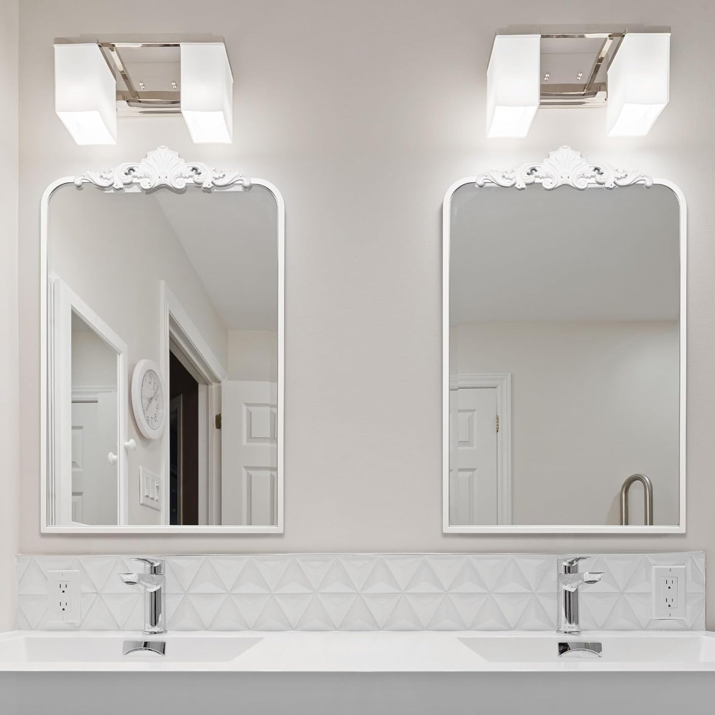 Ruomeng Traditional Wall Mirror, White Bathroom Mirror Baroque Inspired Wall Décor, Framed Mirror for Vanity Entryway and Living Room, 19” x 30.5”