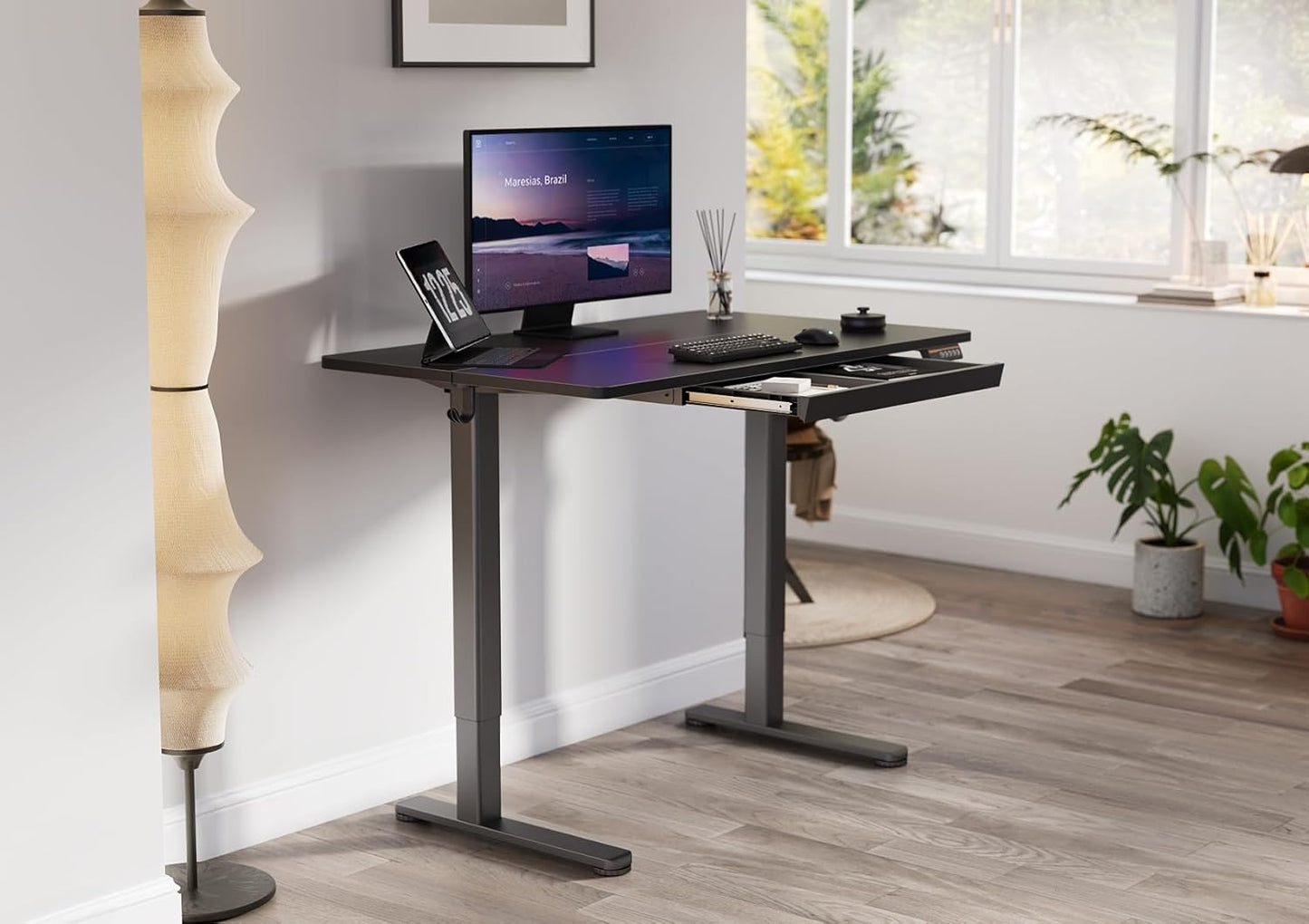 YDN Standing Desk with Drawers, 48 x 24 Inch Adjustable Height Stand Up Desk, Sit Stand Computer Desk for Home Office, Black