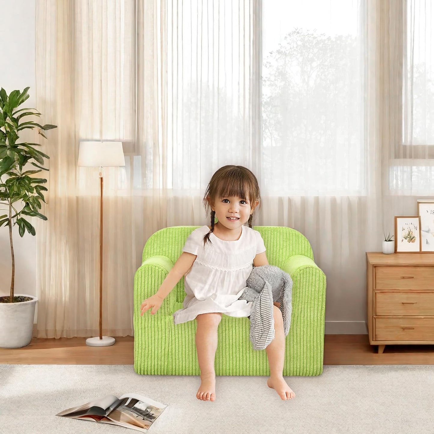 Kids Sofa, 2-in-1 Comfy Toddler Couch,Soft Sherpa Fold Out Toddler Chair for Boys and Girls (Green)