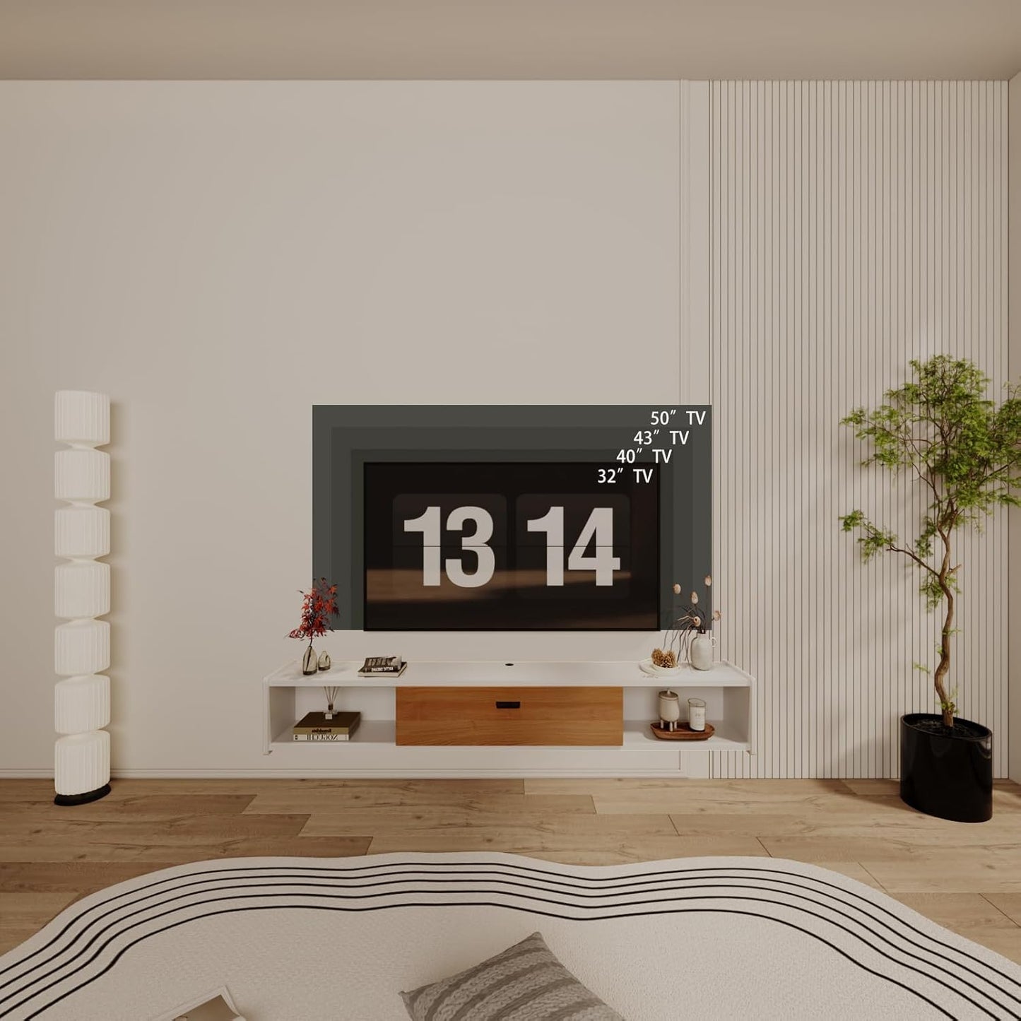 47'' Floating TV Stand,Wall Mounted TV Console,Floating TV Cabinet,Under TV Shelf for Bedroom Living Room(White)