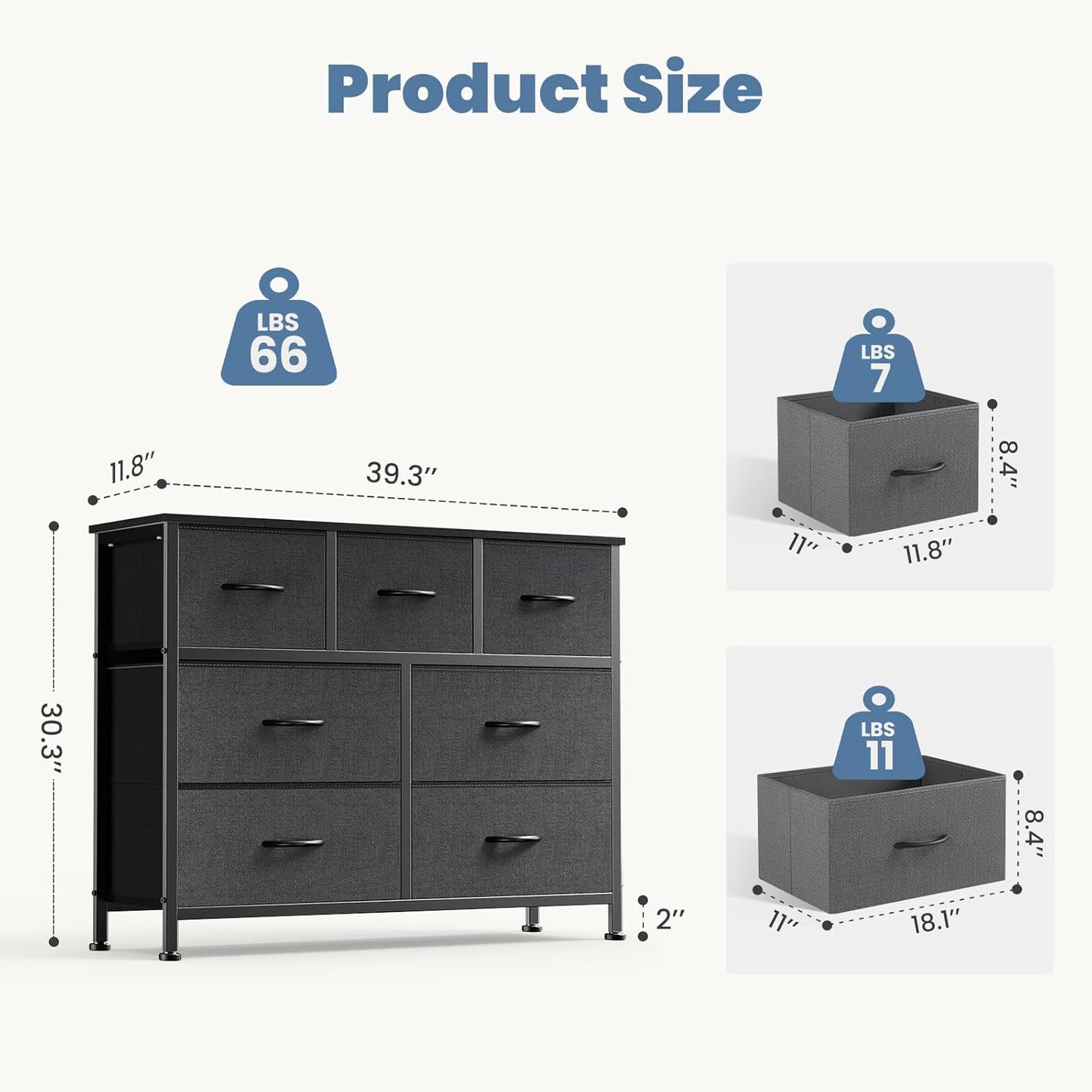 DUMOS TV Stand Dresser with 7 Fabric Drawers, Multifunctional Storage Organizer for Living Room Bedroom Closet, Entertainment Center Cabinet Chest Modern Furniture for Clothing,Charcoal Gray