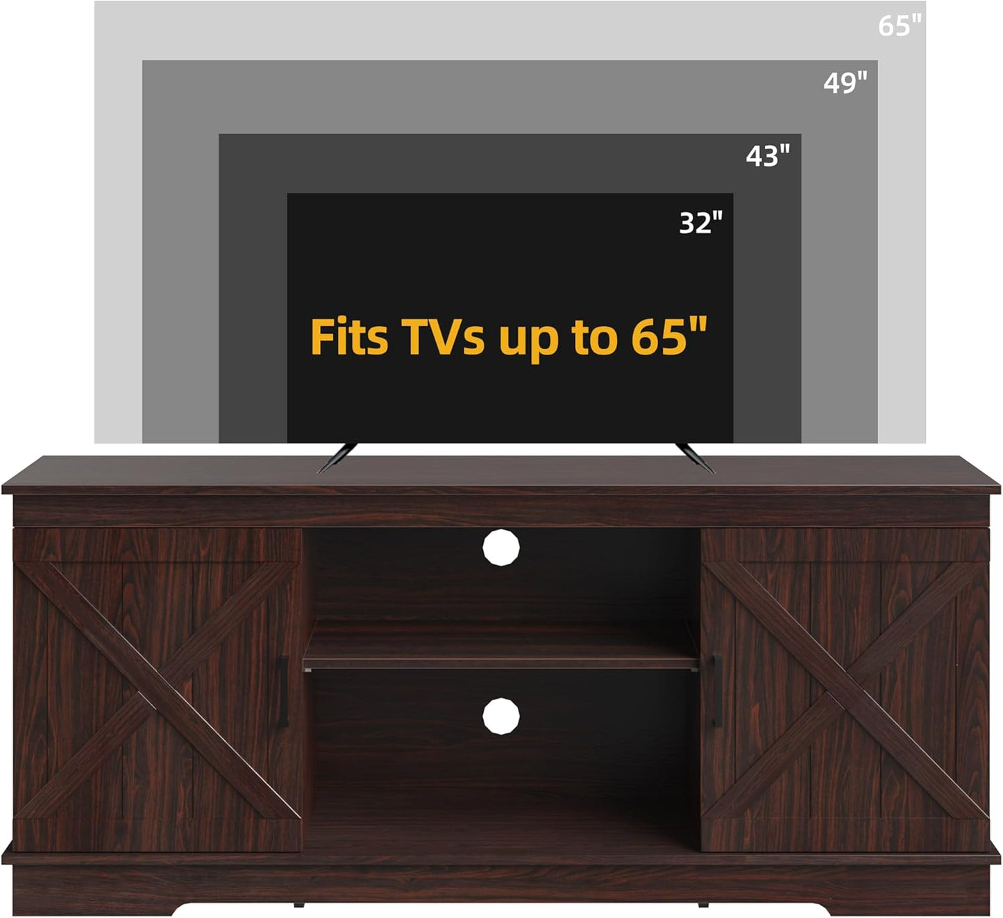 DWVO Farmhouse TV Stands for Living Room, Entertainment Center with Storage, TV Stand for 65 Inch TV with Double Barn Doors & Storage Cabinets, Rustic TV Cabinet Media Console, Espresso