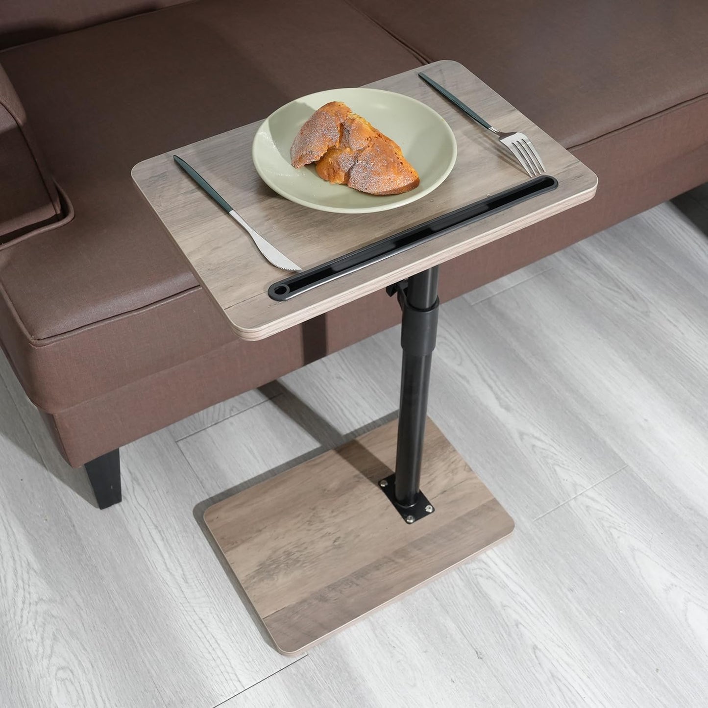 Sofa Armrest Tray Table for Couch - 360° Swivel Height Adjustable End for Small Spaces, Snack Side Table for Bed or Chair with Phone & Tablet Slot (Gray,Standard)