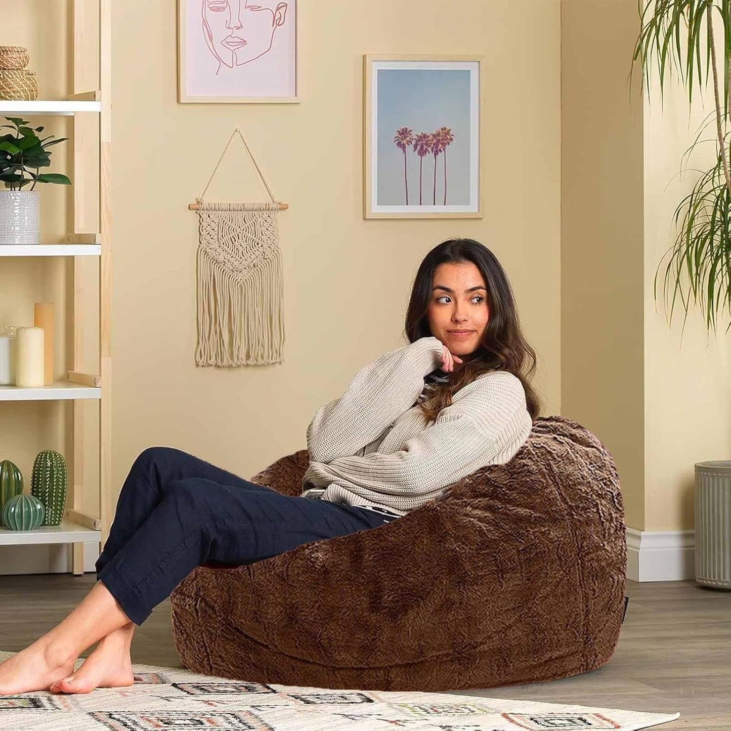 Bean Bag Chairs for Kids Comfy Fluffy Big Joe Bean Bag Chair Cover Without Filler Round Sofa Chairs for Bedroom Living Room Decor, 5FT, Peacock Green