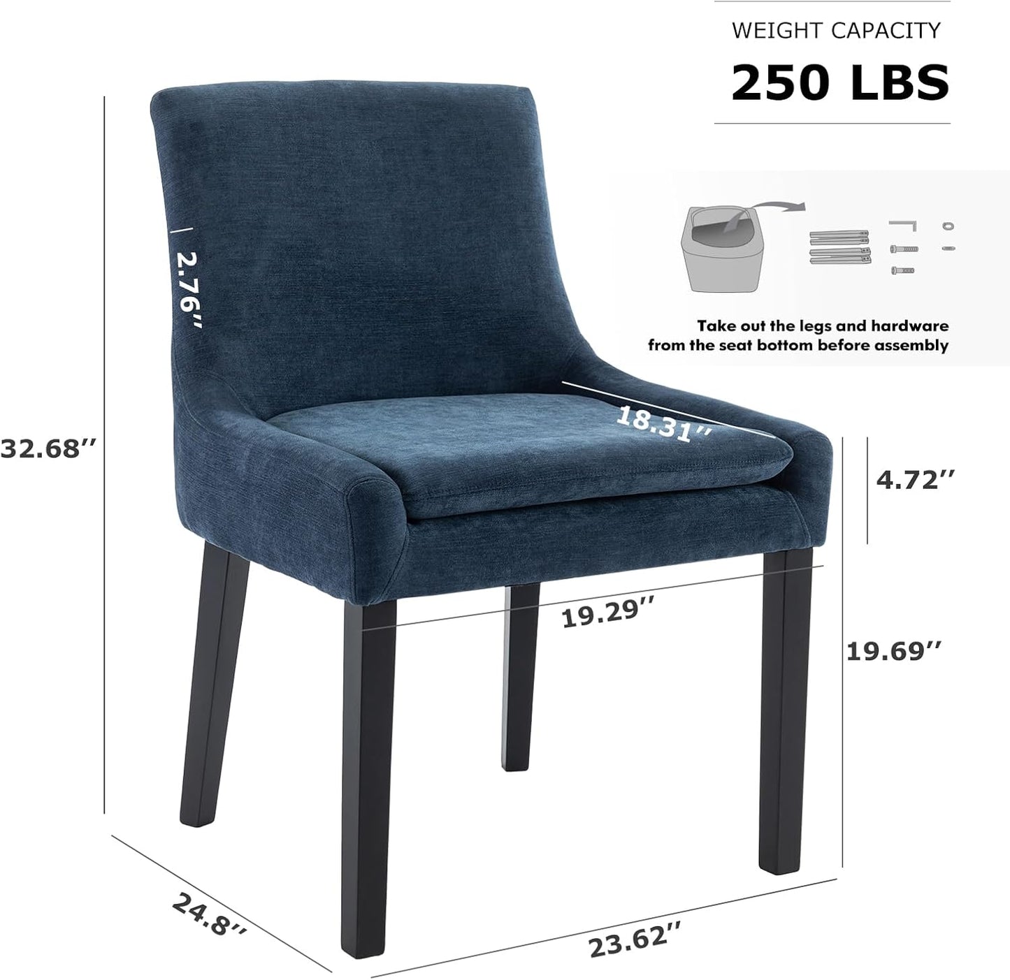 COLAMY Modern Dining Chairs Set of 6, Upholstered Corduroy Accent Side Leisure Chairs with Mid Back and Wood Legs for Living Room/Dining Room-Blue