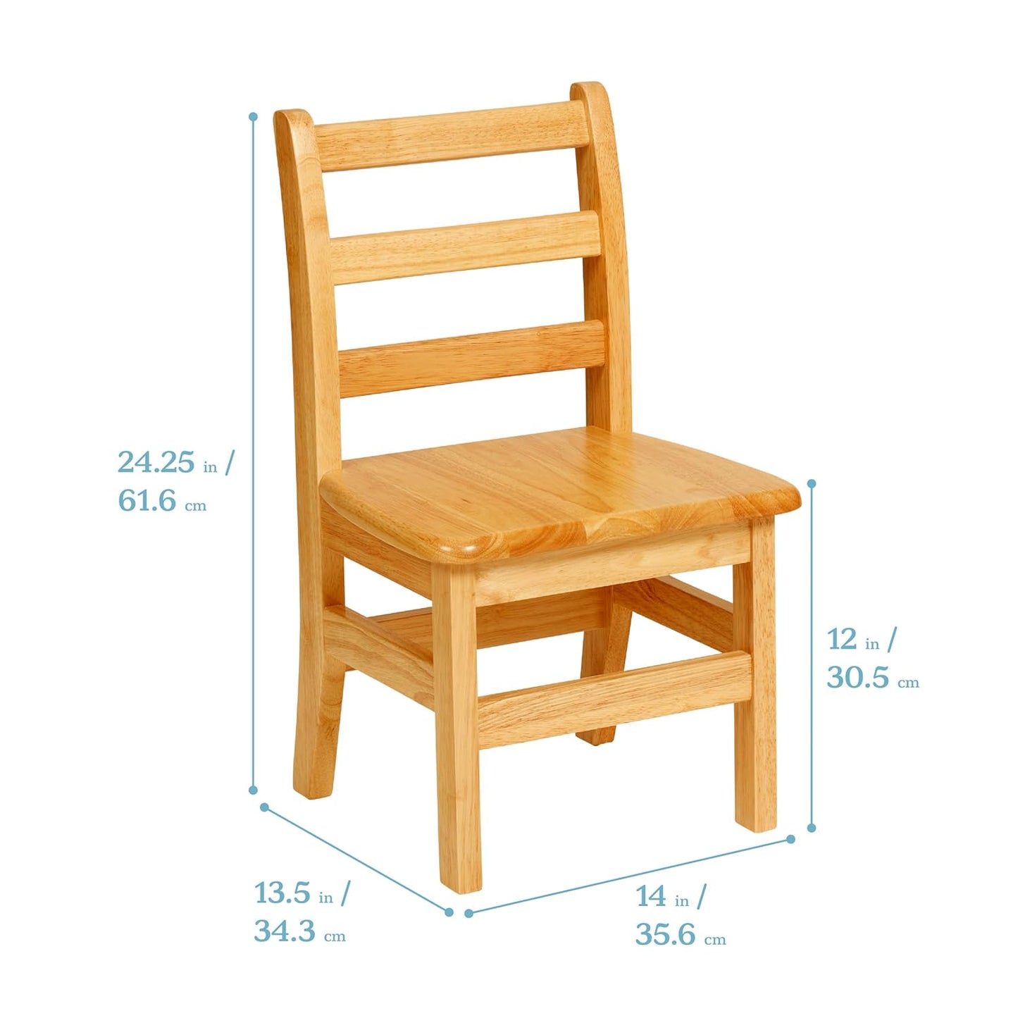 ECR4Kids Three Rung Ladderback Chair, 12in Seat Height, Classroom Seating, Honey, 2-Pack