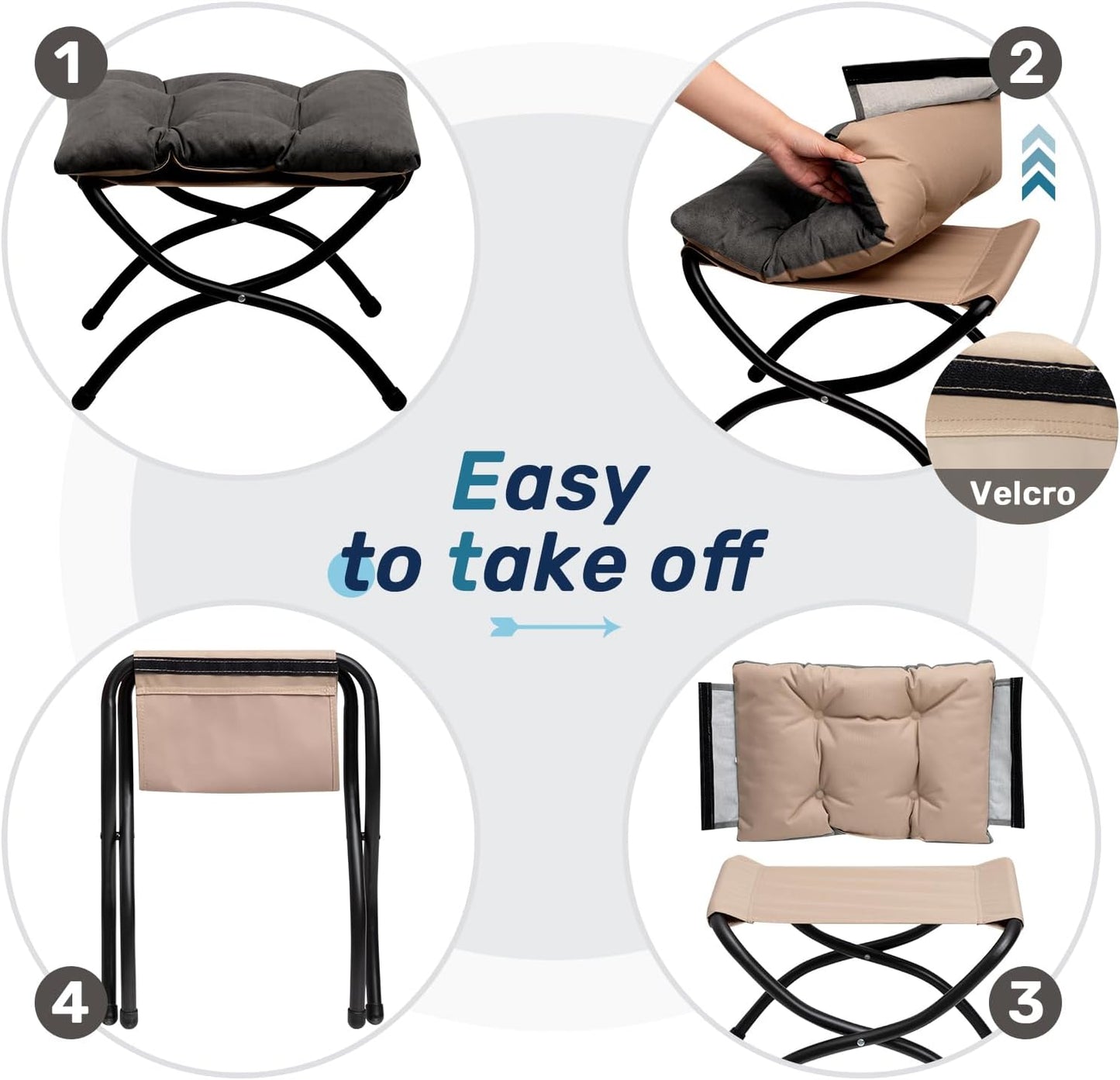 HollyHOME 15"(H) Folding Footrest Stool, Upholstered Small Foldable Ottoman, Accent Padded Sofa Foot Stool for Lazy Chair, Metal Frame Portable Foot Rest Ottoman for Living Room, Bedroom, Smoky Grey