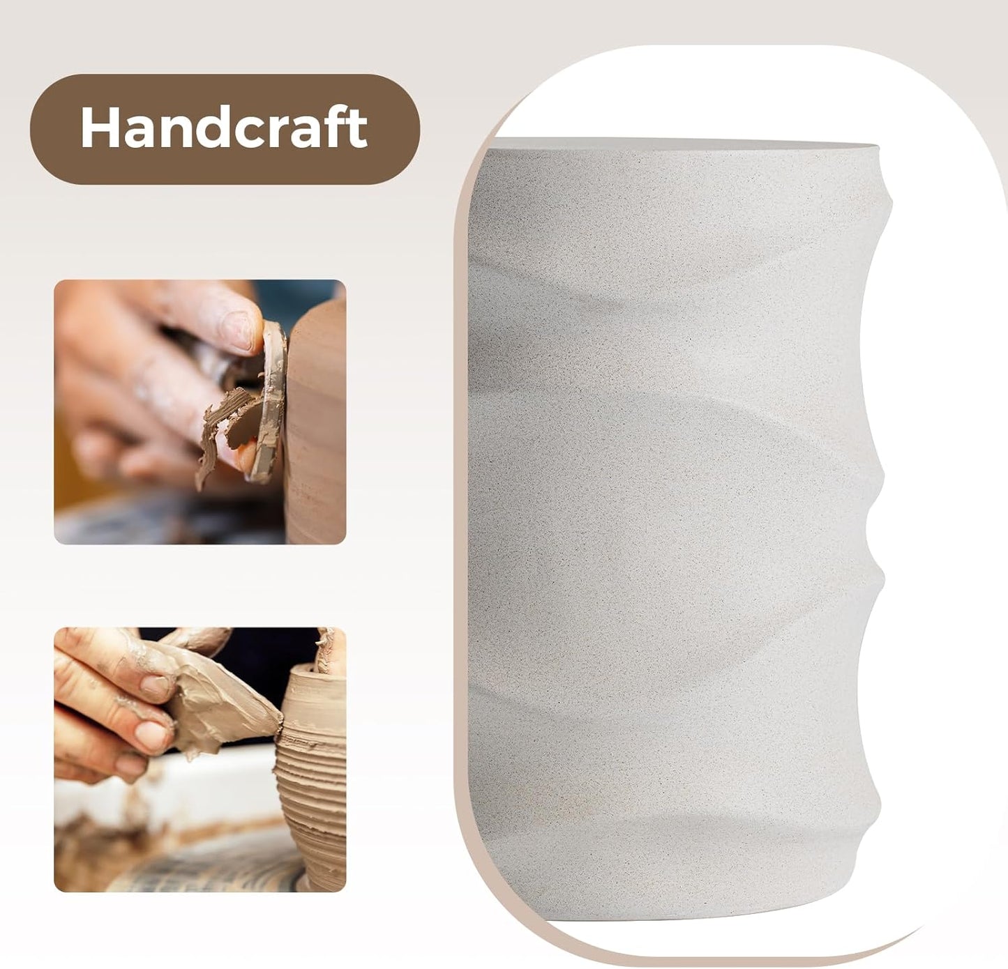 COSIEST Outdoor Side Table, 18''H Concrete Side Table for Patio, Streamlined Lightweight Accent Table, Decorative Patio Garden Stools, Plant Stand Drum Table, Round, Spotted White