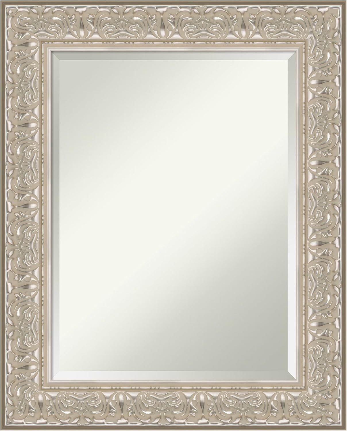 Amanti Art Silver Bathroom Mirror for Over Sink, 31x25 Luxe Silver Cream Rectangle Vanity Mirror, Medium Traditional Frame, Hangs Horizonally and Vertically, Bathroom Wall Decor, Beveled Edge
