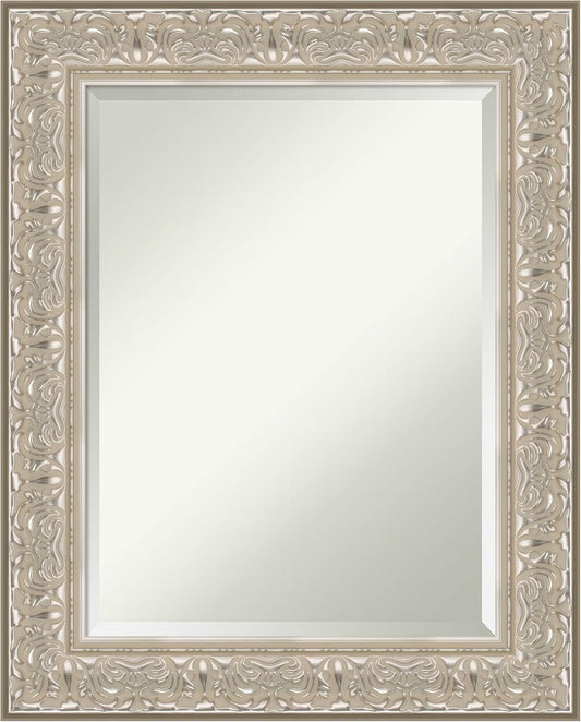 Amanti Art Silver Bathroom Mirror for Over Sink, 31x25 Luxe Silver Cream Rectangle Vanity Mirror, Medium Traditional Frame, Hangs Horizonally and Vertically, Bathroom Wall Decor, Beveled Edge