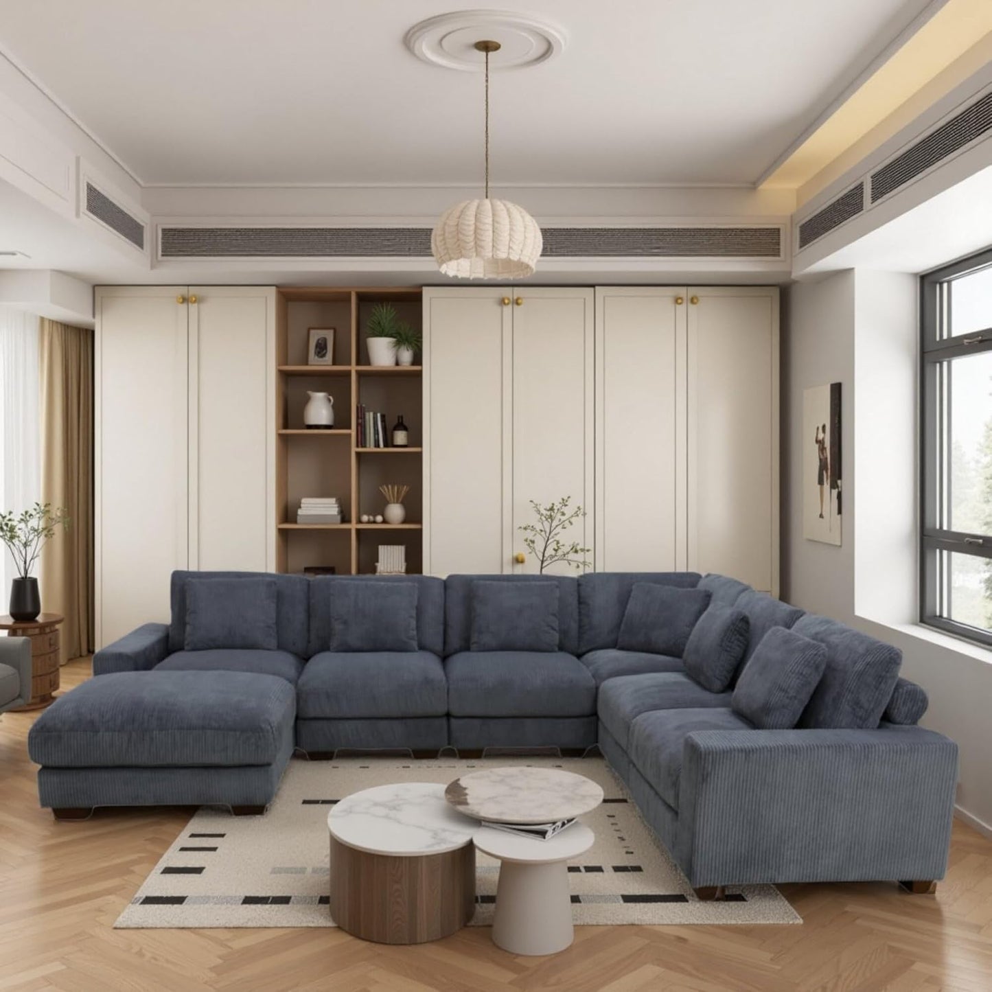 L Shaped Sectional Couches for Living Room, Stylish Sectional Loveseat Sofa with Ottoman & Deep Seats, Living Room Furniture Home Sofa for Adults, Light Gray