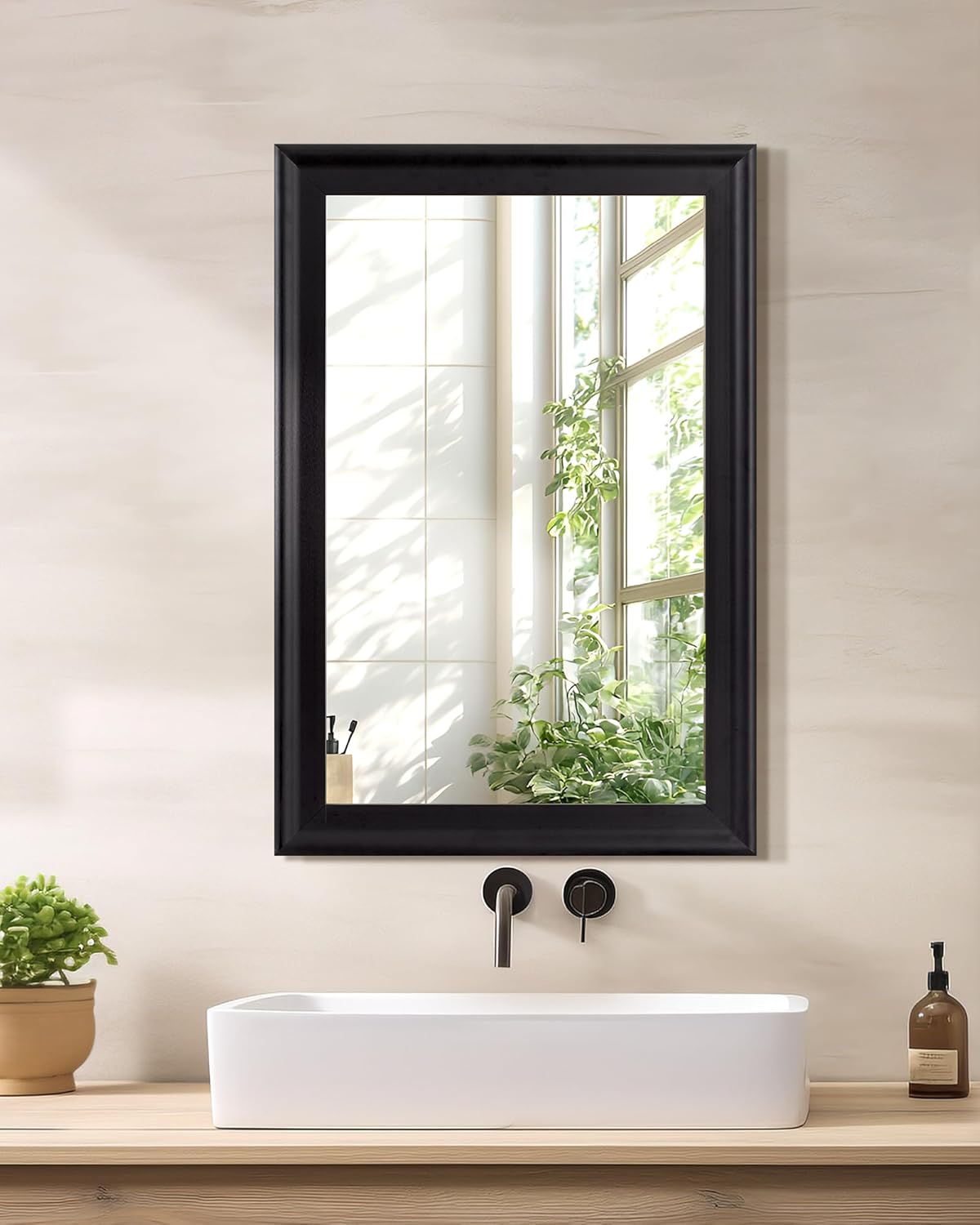 CULER Black Wood Wall Mirror for Bathroom,Rectangle 20 x 30 inch Hanging Vatiny Mirrors with Wooden Frame for Living Room,Bedroom,Entryway