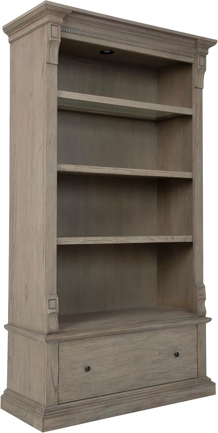 Hekman Furniture Wellington Estates Office Executive Center Bookcase - Illuminated Light, Drawer Storage, Freestanding Shelving Unit with 3 Open Shelves Tall Bookshelf Cabinet for Home Office Decor