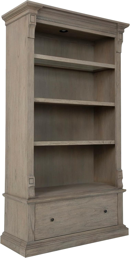 Hekman Furniture Wellington Estates Office Executive Center Bookcase - Illuminated Light, Drawer Storage, Freestanding Shelving Unit with 3 Open Shelves Tall Bookshelf Cabinet for Home Office Decor
