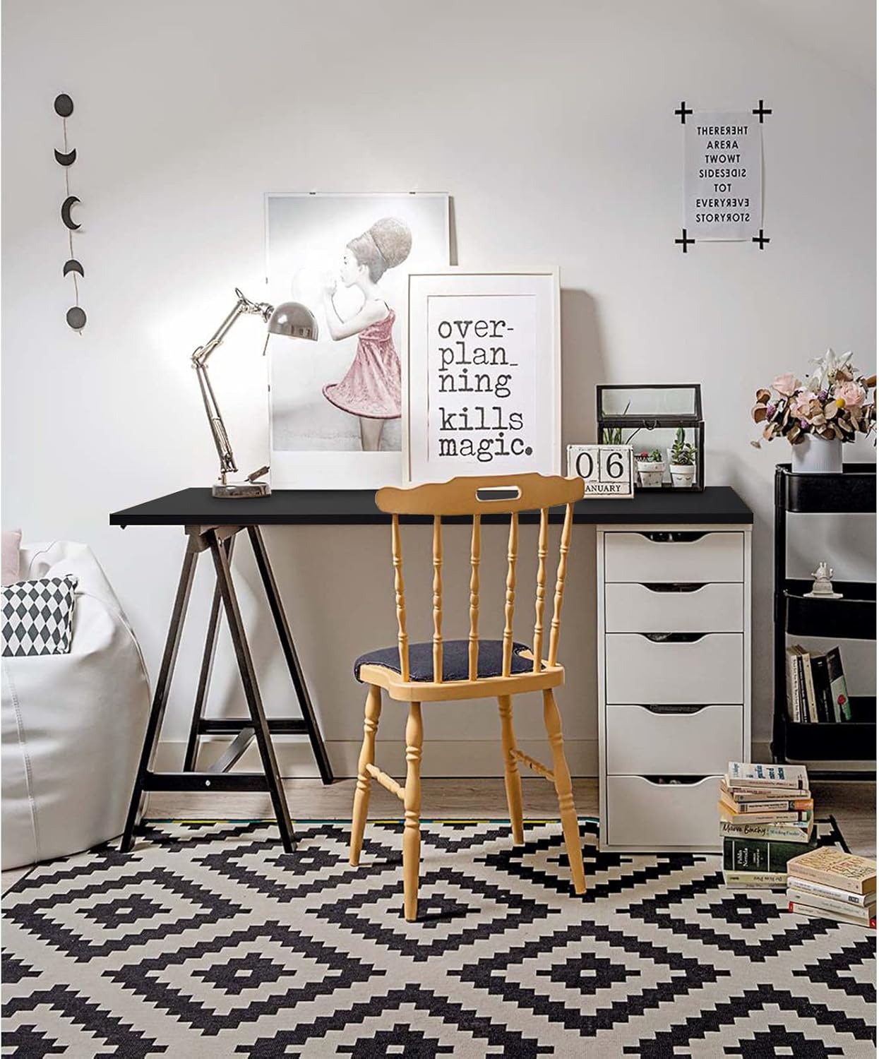 Kaboon 45.67"x23.62" Black Table Top, Solid One-Piece Desktop, Reversible Melamine Countertop, Double Desks, L-Desk DIY