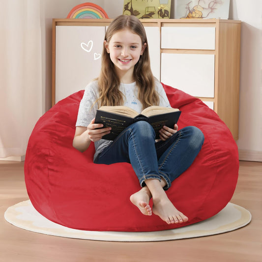 Homguava 2FT Bean Bag Chair: 2' Bean Bags with Memory Foam Filled,Comfy Beanbag Chairs Round Bean Bag Sofa with Dutch Velvet Cover-Red