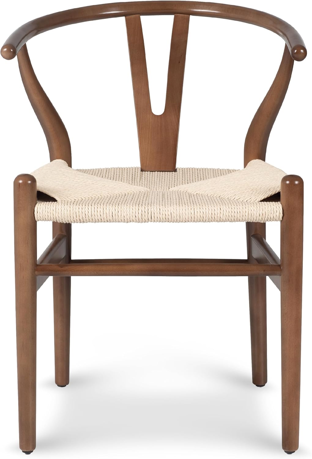 POLY & BARK Weave Dining Chair – Mid-Century Modern Wishbone Dining Chair with Arms, Solid Wood Frame, Indoor Use – Walnut – Single - Ideal for Dining Room, Kitchen or Stylish Accent Setting