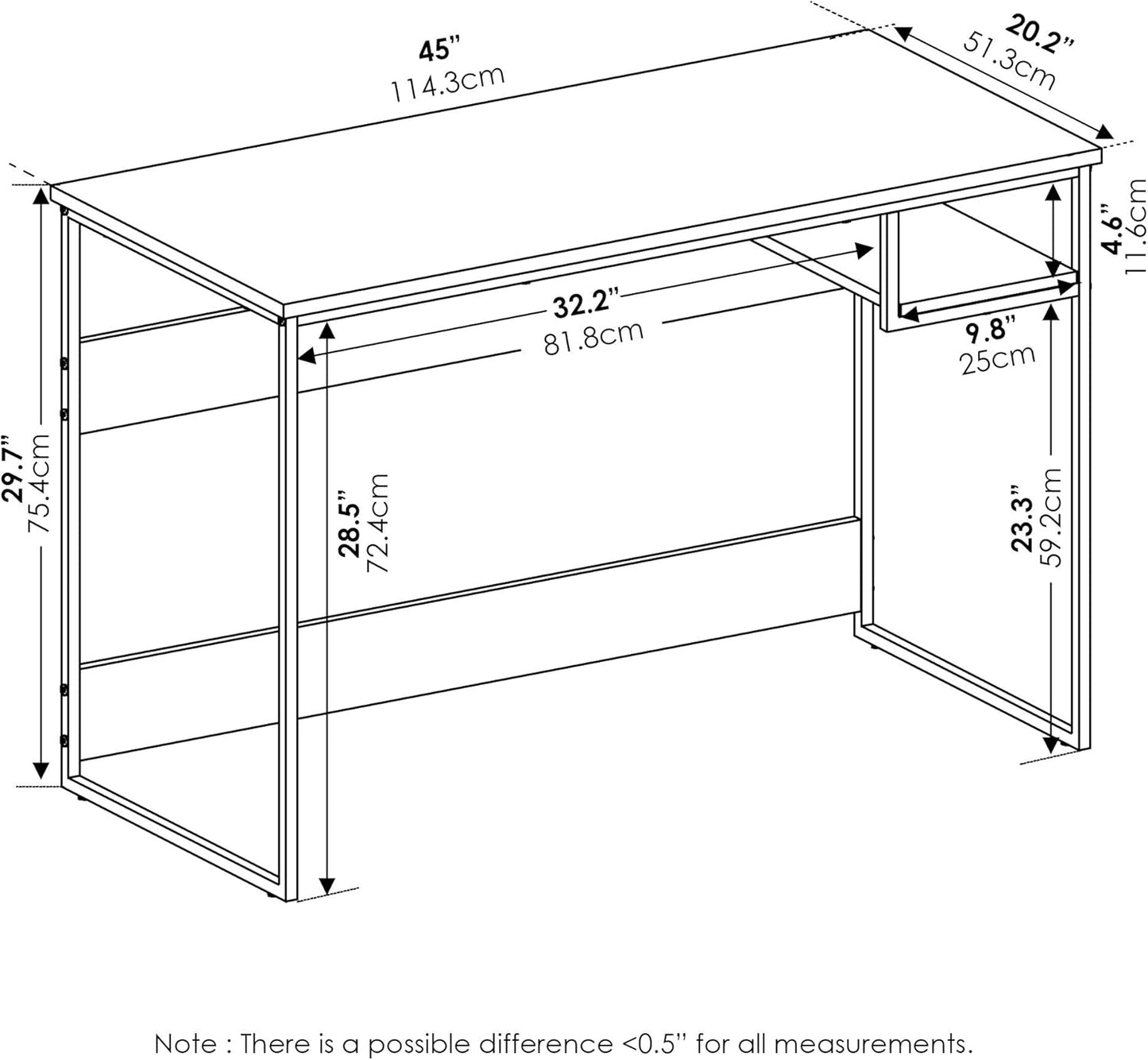 FURINNO Moretti Lifestyle Study Desk, 45 Inches, French Oak Grey