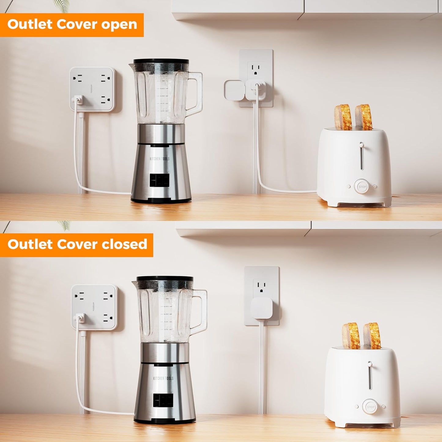 TESSAN Outlet Cover with Extra Outlet on Plug, Surge Protector Power Strip with 3 USB (2 USB C), 5 Ft Flat Extension Cord, 900 Joules Protection, Flat Plug Power Strip for Home Office Essentials