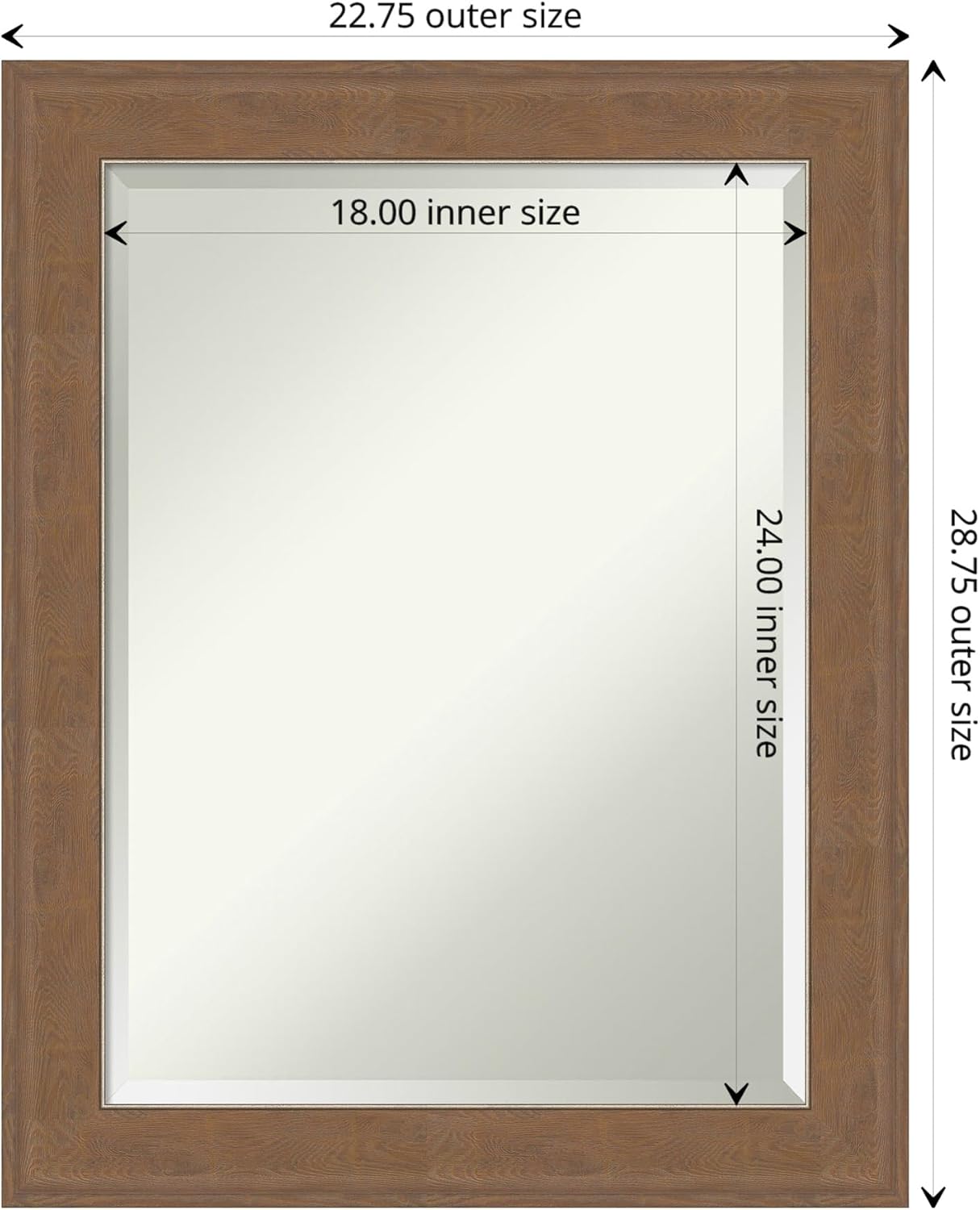Amanti Art Brown Wall Mirror 29x23 Alta Medium Brown Rectangle Bathroom Mirror for Wall Decor Living Room, Medium Rustic Farmhouse Frame, Hangs Horizonally and Vertically, Bathroom Decor, Beveled Edge