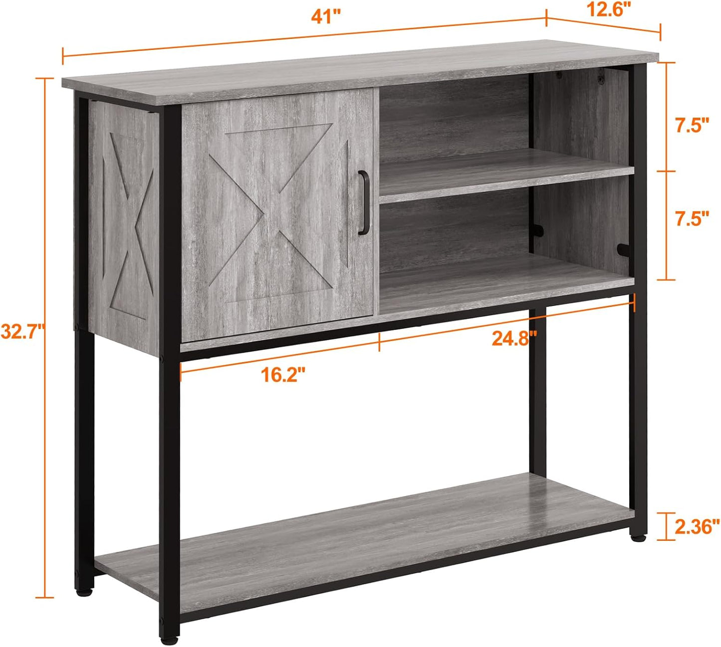 41" Console Table with Storage Cabinet, Sofa Table with Storage Shelves, Coffee Bar Table, Sofa Entryway Tables for Entry Way, Behind Couch Table for Living Room Hallway, Gery
