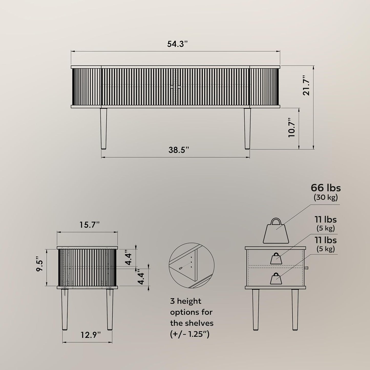 WERMO 55’’ Black TV Stand with Storage and Shelves for 32-60 Inch TVs. Black Entertainment Center with Doors for Living Room and Bedroom, Mid Century Modern Console Table, Media Cabinet (Black Oak)