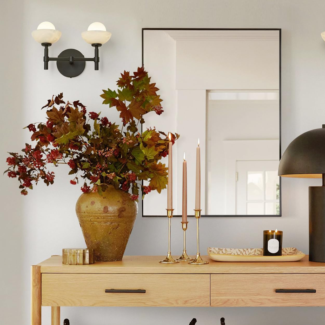 24x32 Inch Black Bathroom Mirror, Copper-Free Aluminum Alloy Frame Vanity Mirror, Rectangle Wall Mounted Modern Mirror for Bedroom/Living Room/Porch Horizontal or Vertical