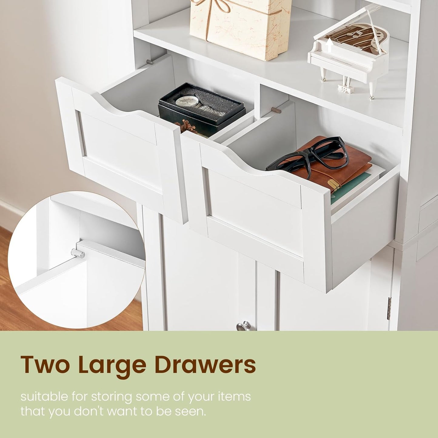 Iwell Tall Bathroom Cabinet, Storage Cabinet with 2 Drawers & Adjustable Shelves, Bathroom Storage Cabinet for Living Room, Dining Room, Entryway, White