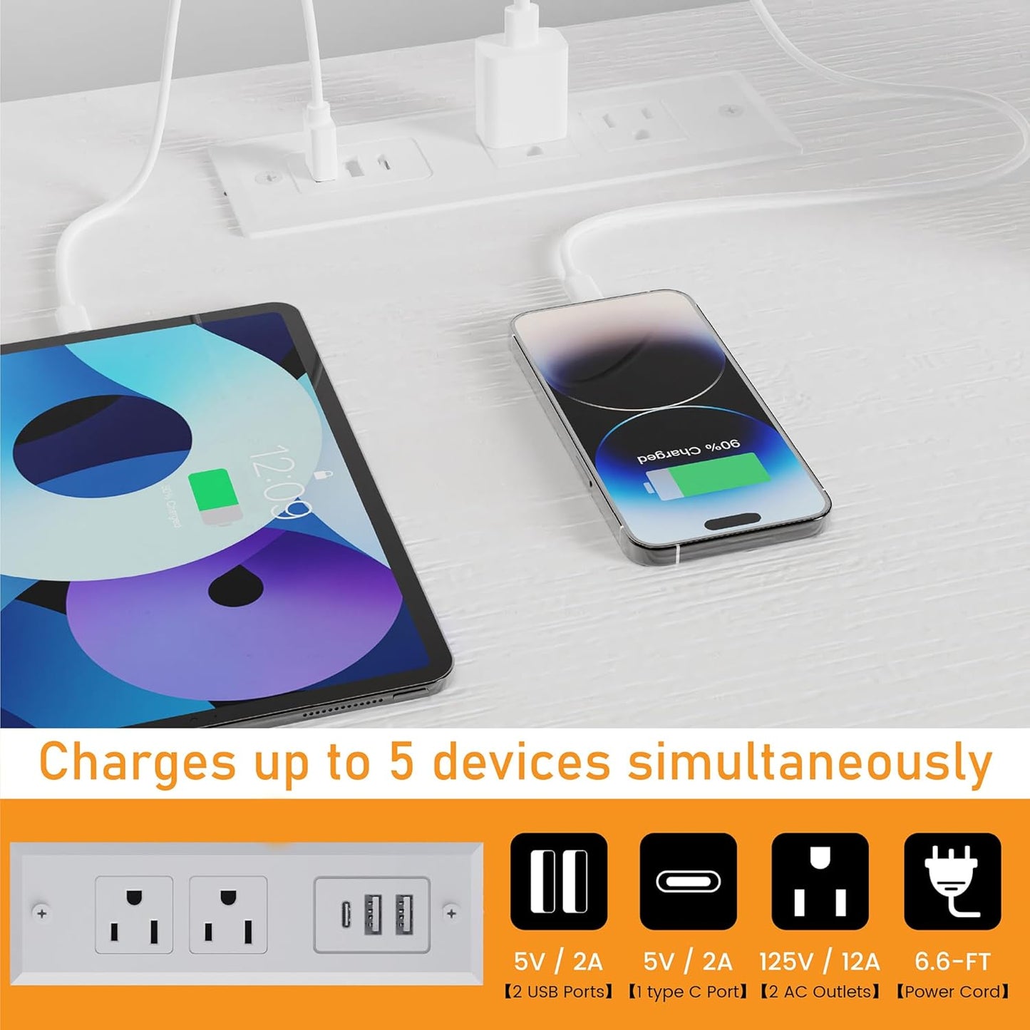 White Dresser for Bedroom, Led Dresser TV Stand with Power Outlets and LED Lights, Long Fabric Dressers Wide Chest of Drawers with Large Organizer for Living Room, Entryway, Hallway,White