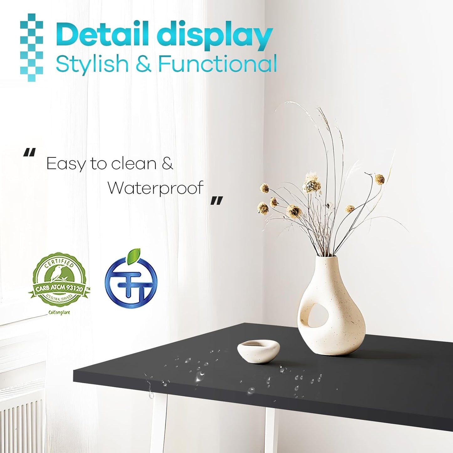 Kaboon Universal Table Top 27.5" D x 55" W, Solid One-Piece Wood Desktop, Universal Wood Countertop, Reversible Melamine Top, Double Desks, Laundry Folding Table, L-Desk, Black