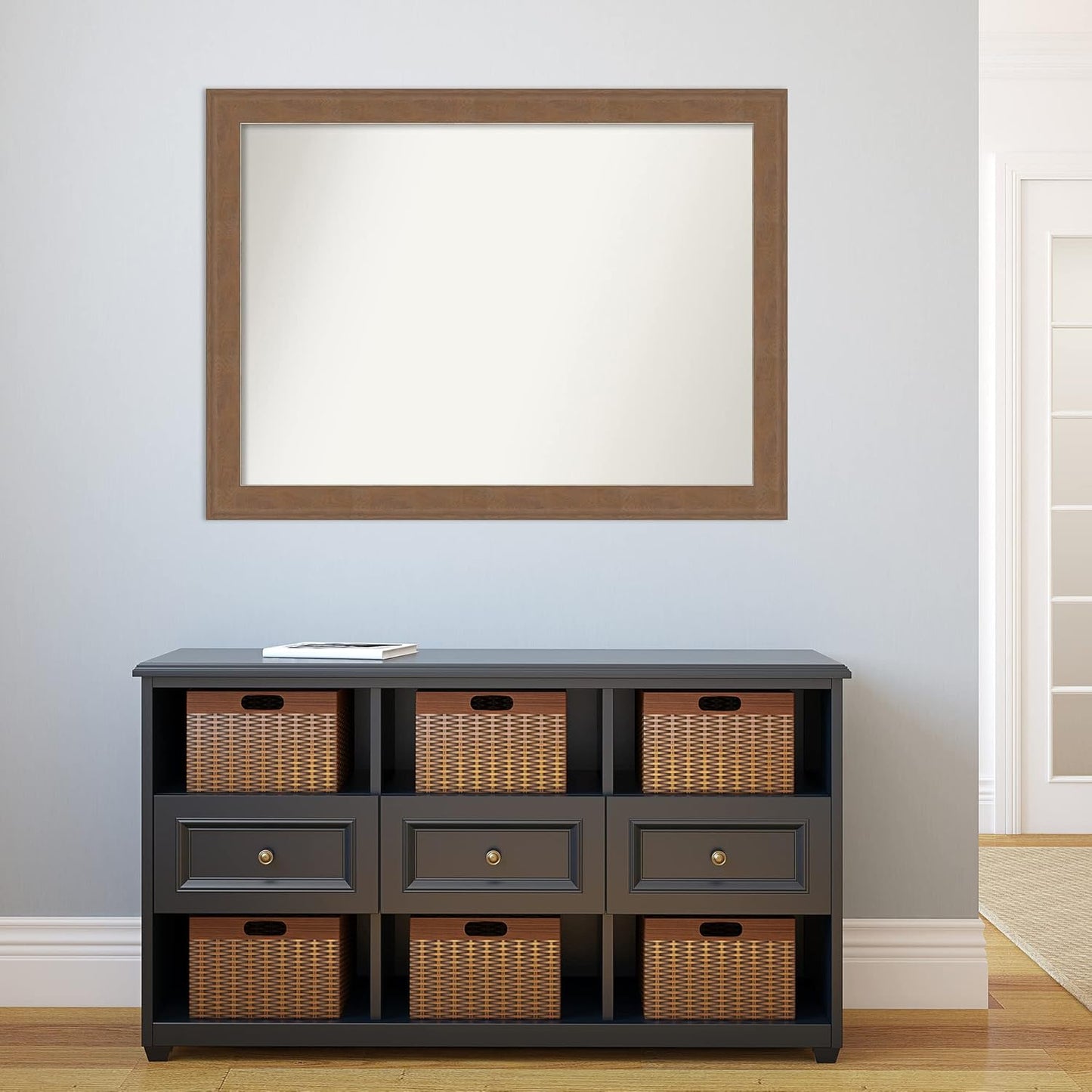 Amanti Art Brown Bathroom Mirror for Over Sink, 32x43 Alta Medium Brown Rectangle Vanity Mirror, X-Large Country Rustic Frame, Hangs Horizonally and Vertically, Bathroom Wall Decor, Non-Beveled Edge