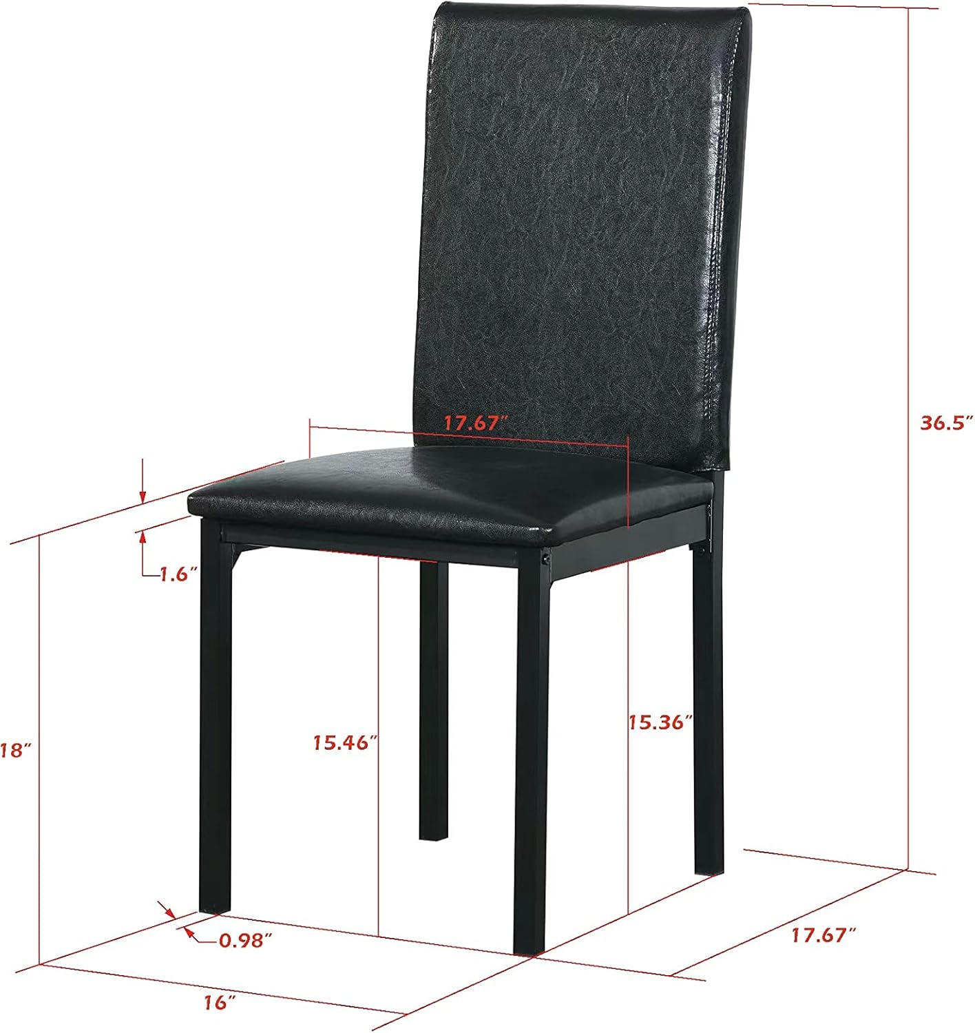 KEIKI 5 Piece Dining Table Set with 48" Marble Table & 4 PU Leather Padded Chair for 4 Person,Kitchen, Living Room,Dining Room Furniture,Easy Assembly,Black