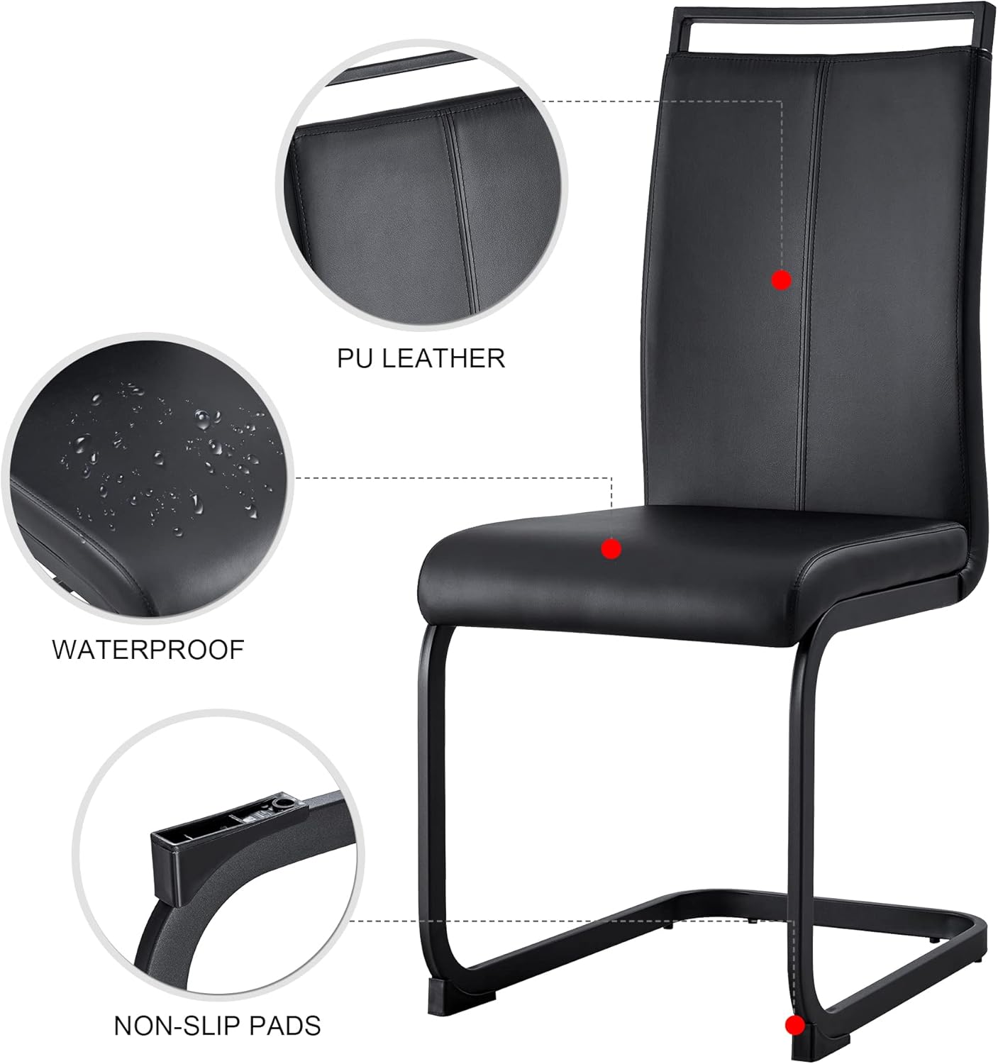 Modern Dining Chairs Set of 8, High Back Black Kitchen Chairs, Faux Leather Side Chair with Metal Legs, Easy to Clean Upholstered Dining Chairs, Ideal for Living Room(Black Leg)