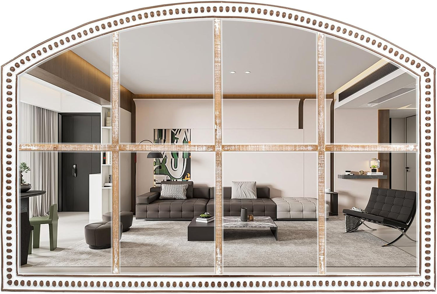 Farmhouse Windowpane Wall Mirror 28x42 Inch, Large Rustic White Wood Mirror Decorative for Living Room, Bedroom, Entryway, Hallway