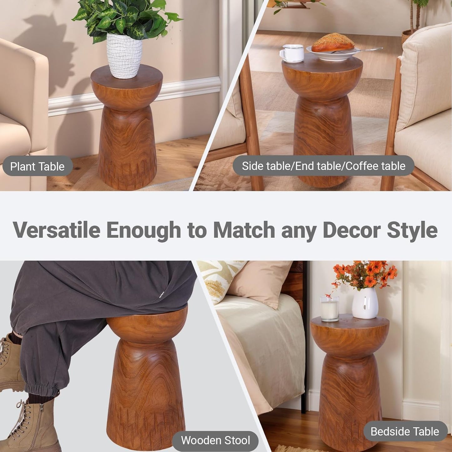 Athaliah 19.25”H Wood Side Table – Natural Wooden End Table, Round Wood Accent Table for Living Room, Patio, Garden, Balcony, or Home Decor