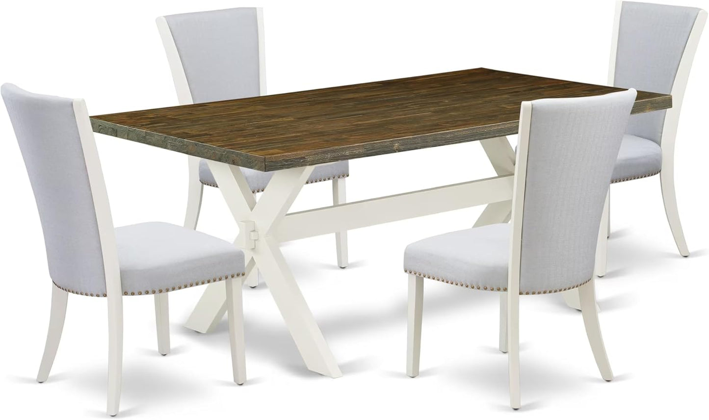 East West Furniture X077VE005-5 5 Piece Dining Room Table Set Includes a Rectangle Kitchen Table with X-Legs and 4 Grey Linen Fabric Parson Dining Chairs, 40x72 Inch, Multi-Color