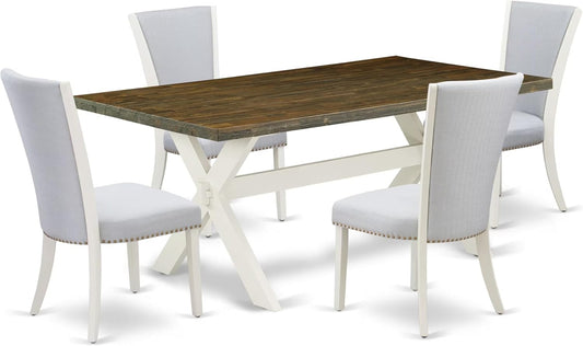 East West Furniture X077VE005-5 5 Piece Dining Room Table Set Includes a Rectangle Kitchen Table with X-Legs and 4 Grey Linen Fabric Parson Dining Chairs, 40x72 Inch, Multi-Color