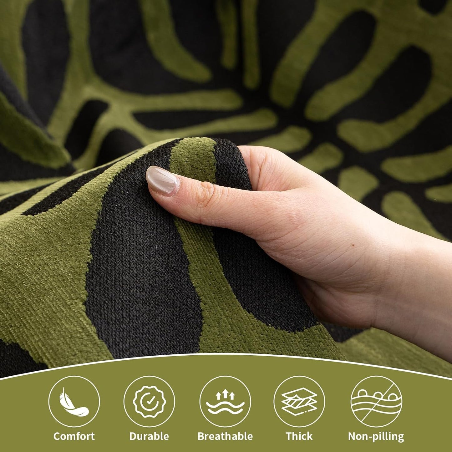 HANDONTIME Boho Couch Cover Geometric Striped Pet Covers for Couches and Sofas Olive Green and Black Dog Cover for Couch Pet Friendly Chenille Sectional Sofa Covers for Pets Washable, 71" X 150"