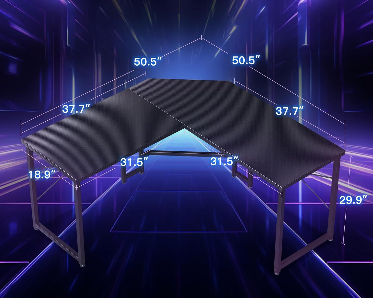 Casaottima L Shaped Gaming Desk, Corner Desk Gaming Table for Home Office, Computer Desk Sturdy Writing Workstation for Small Space, Easy to Assemble, 51 inch, Carbon Fiber Surface, Black