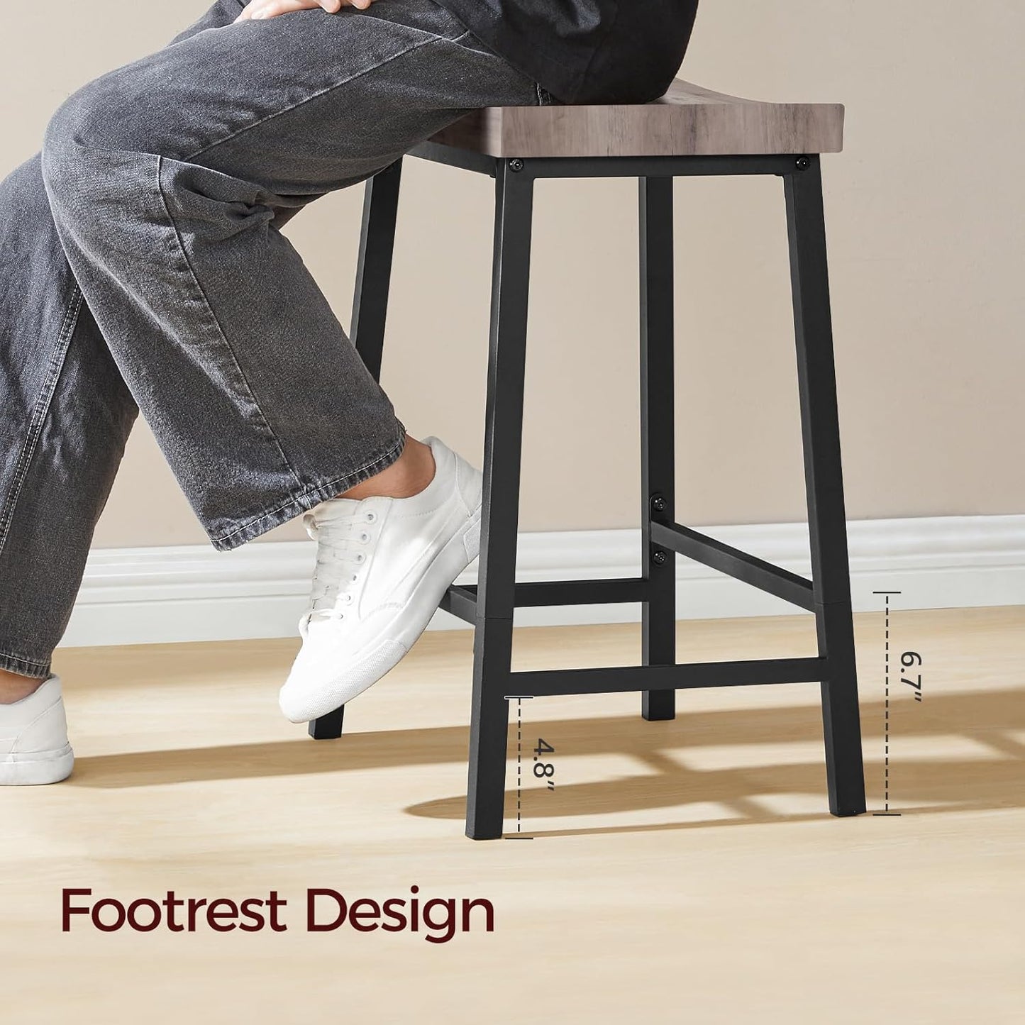 Bar Stools, Counter Height Bar Stools Set of 2, 23.7 Inch Saddle Stools with Footrest, Kitchen Stools, Industrial Style, for Dining Room, Counter, Bar, Greige BAHG0801