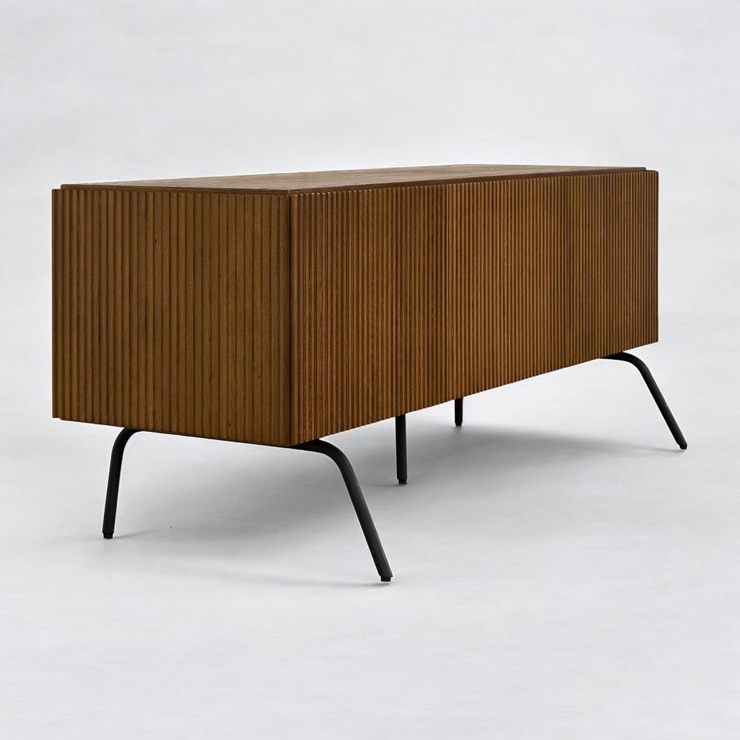 NTC Veil TV Stand with 3 Doors for TVs up to 60’’, Media Console with Vertical Groove Design and Metal Legs, Modern Entertainment Center for Living Room and Bedroom, Effortless Assembly, Rustic Oak