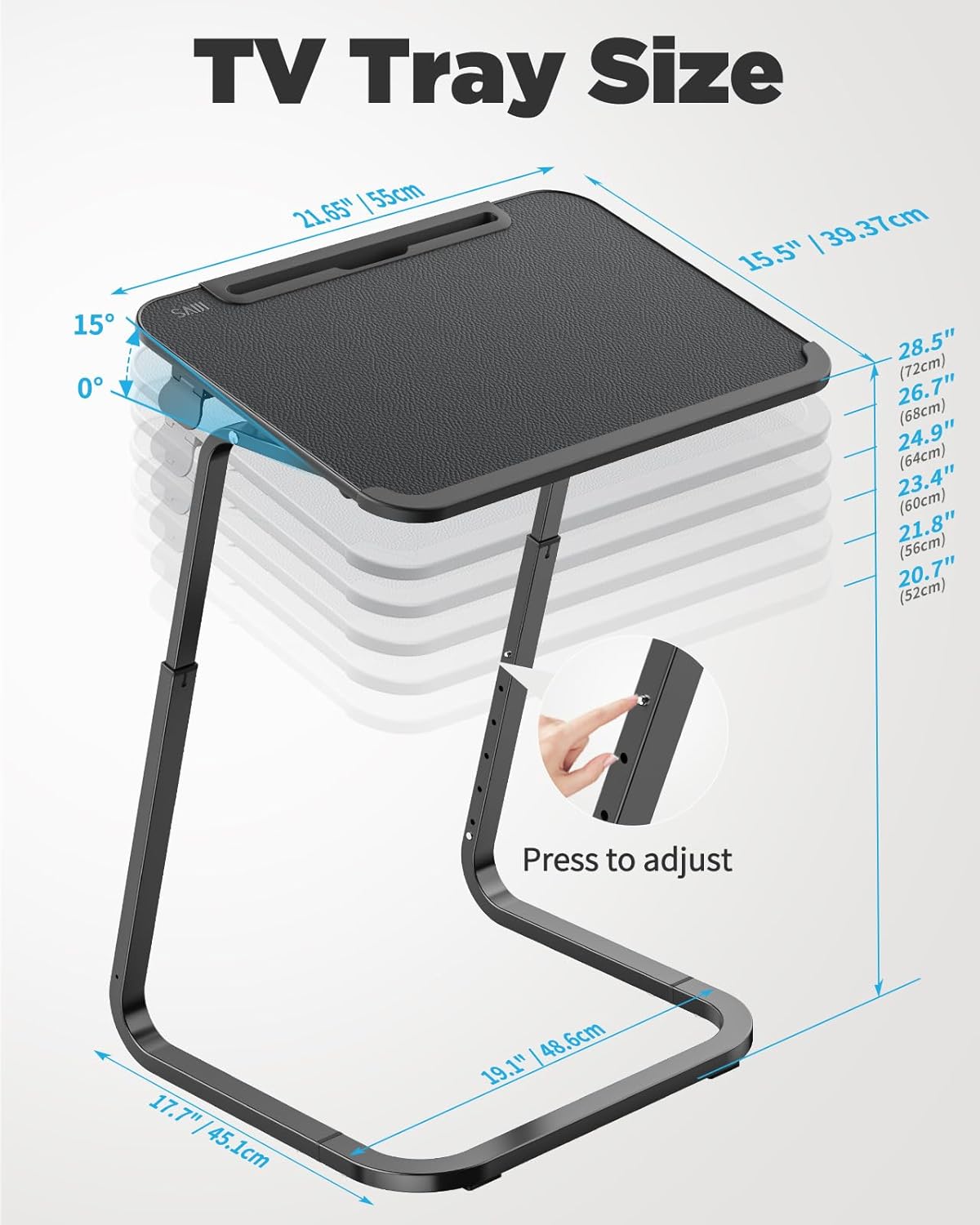 SAIJI TV Tray Table - Heavy Duty Extra Large TV Trays, Upgraded Dinner Trays for Eating on Couch, Tilt & Height Adjustable Snack Table Laptop Desk for Sofa, Bedside and Recliner