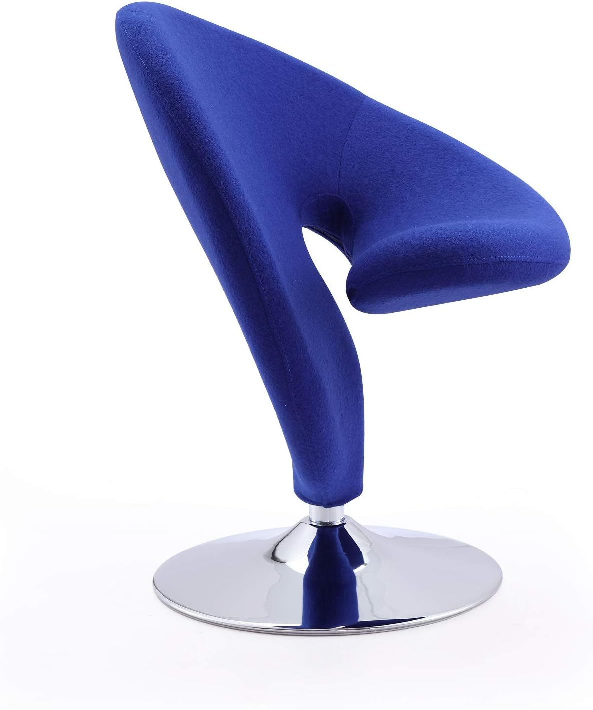 Manhattan Comfort Curl Mid Century Modern Wool Blend Upholstered Living Room Swivel Accent Chair with Chrome Metal Base, Set of 2, Blue